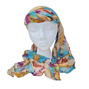 VTG Texas Cowboy Rodeo Western Print Souvenir Crinckled Chiffon Head/Neck Scarf